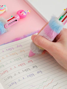 1pc 6 Colors Children's Unicorn Plush Ball-Point Pen Rainbow