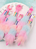 1pc 6 Colors Children's Unicorn Plush Ball-Point Pen Rainbow
